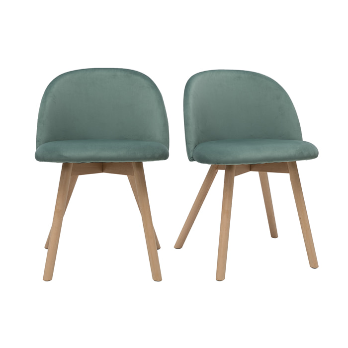 Chaises scandinaves en tissu velours vert céladon et bois clair massif (lot de 2) CELESTE