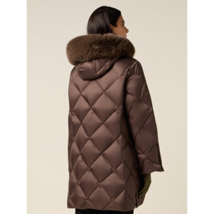 Oltre - Plumífero midi acolchado con pluma auténtica - Marrón