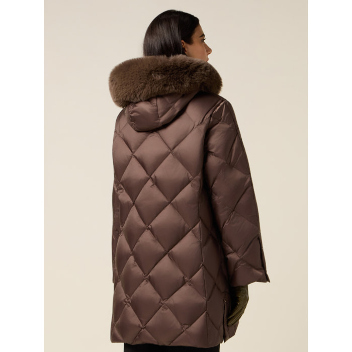 Oltre - Plumífero midi acolchado con pluma auténtica - Marrón