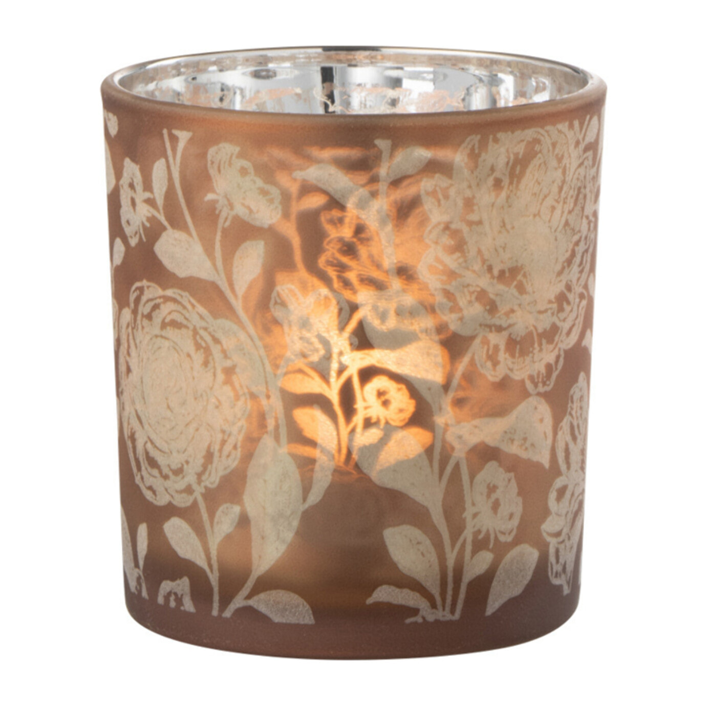 J-Line photophore Fleurs - verre - brun/argent - small