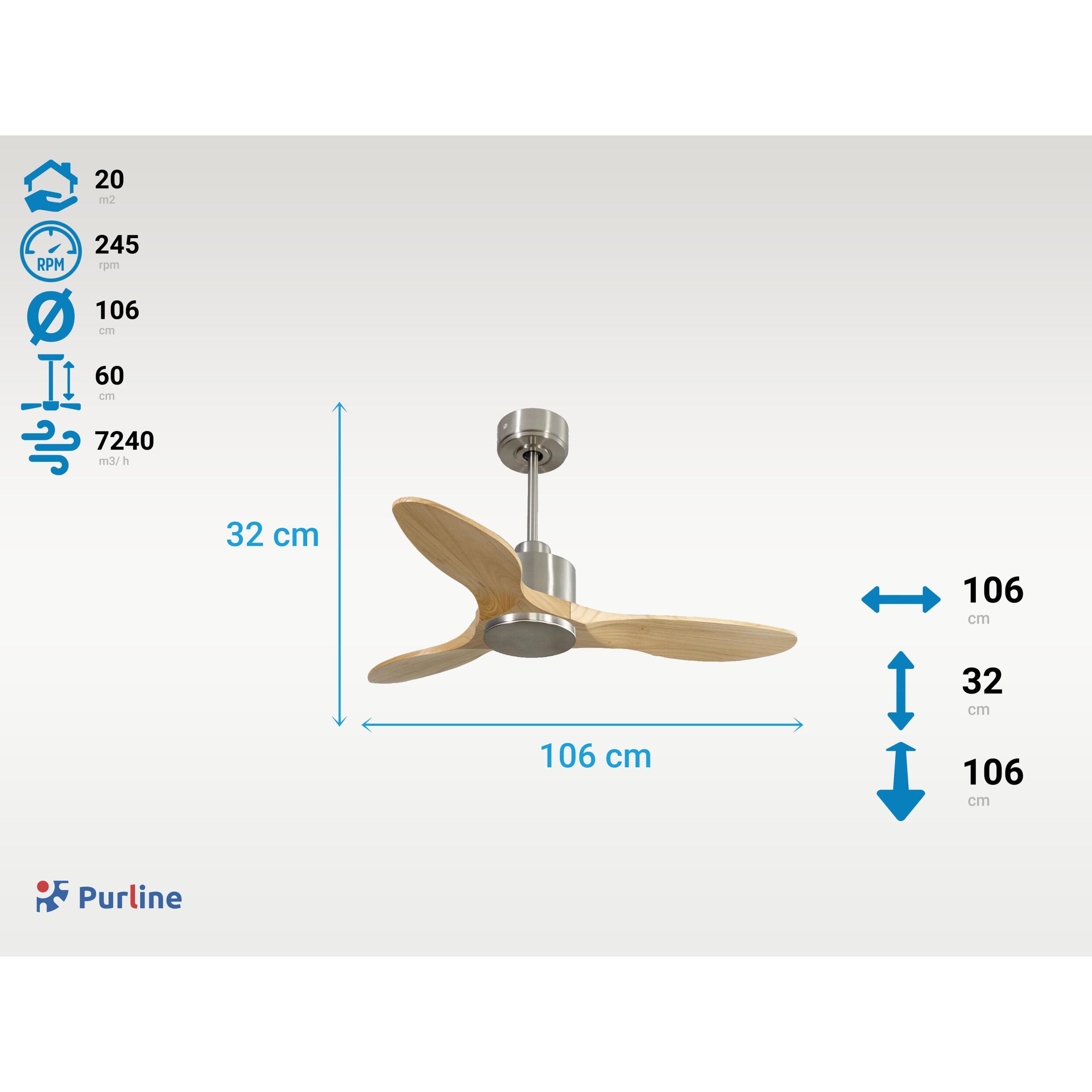 Ventilateur de plafond Réversible  Thermostat Wifi Moteur à courant continu Toits en pente Télécommande Hypersilence Mémoire