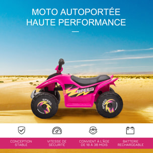 Quad électrique enfant - voiture électrique enfant - marche AV, AR - 6 V, V. max. 4,6 Km/h - rose