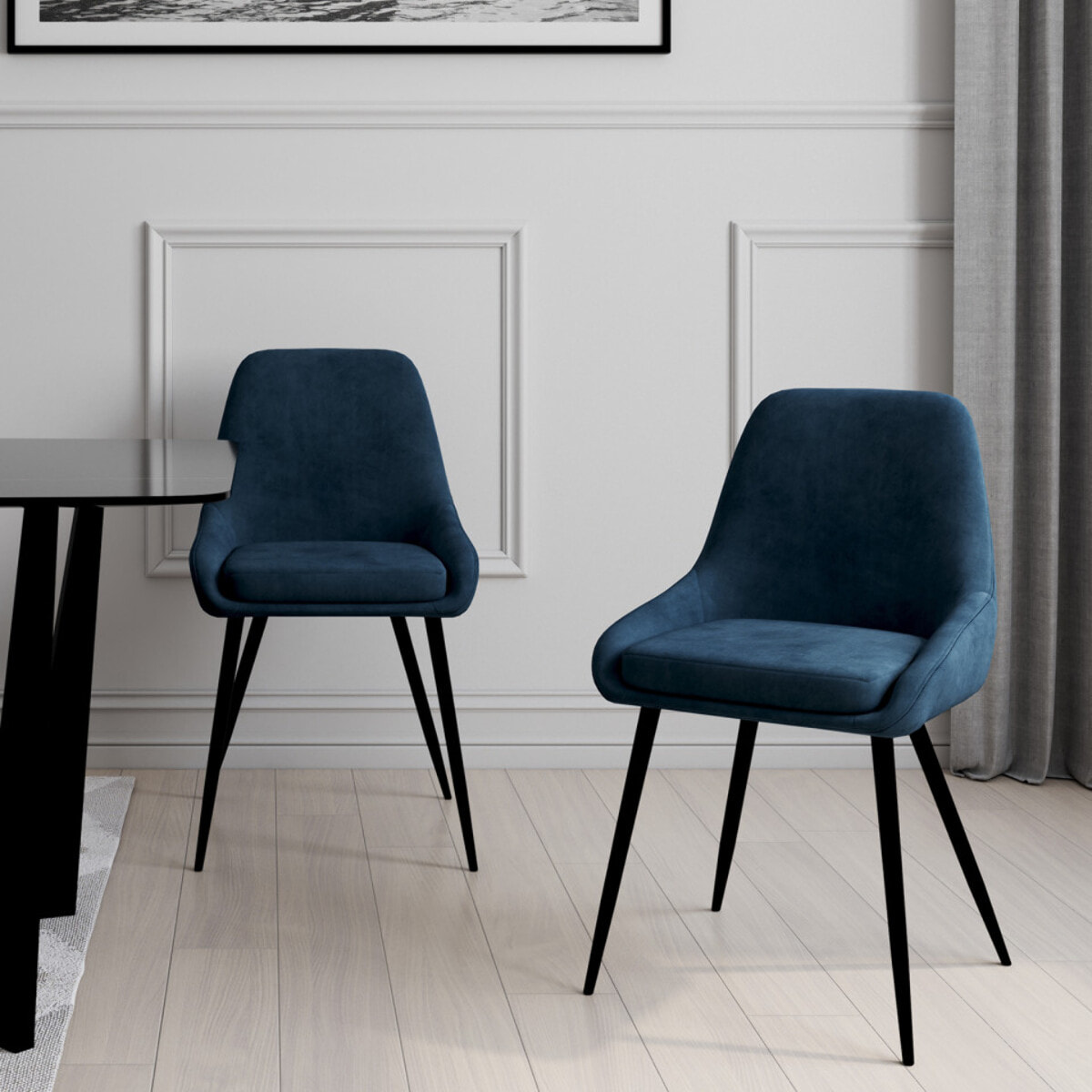 Chaises Olivia velours bleu pieds métal - lot de 2