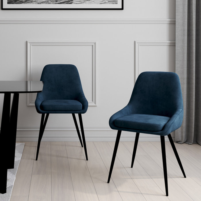 Chaises Olivia velours bleu pieds métal - lot de 2