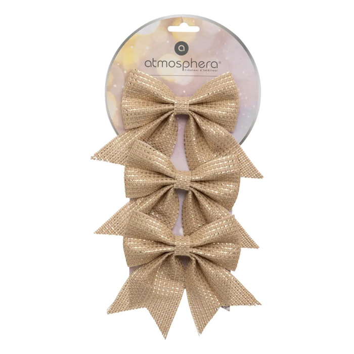 Lot de 3 nœuds déco 12x13cm jute or