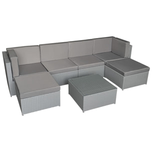 Salon de jardin BONIFACIO en résine tressée gris 6 places - coussin gris