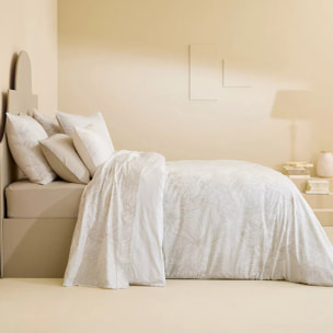 Drap plat satin de coton imprimé blanc beige Flower power white