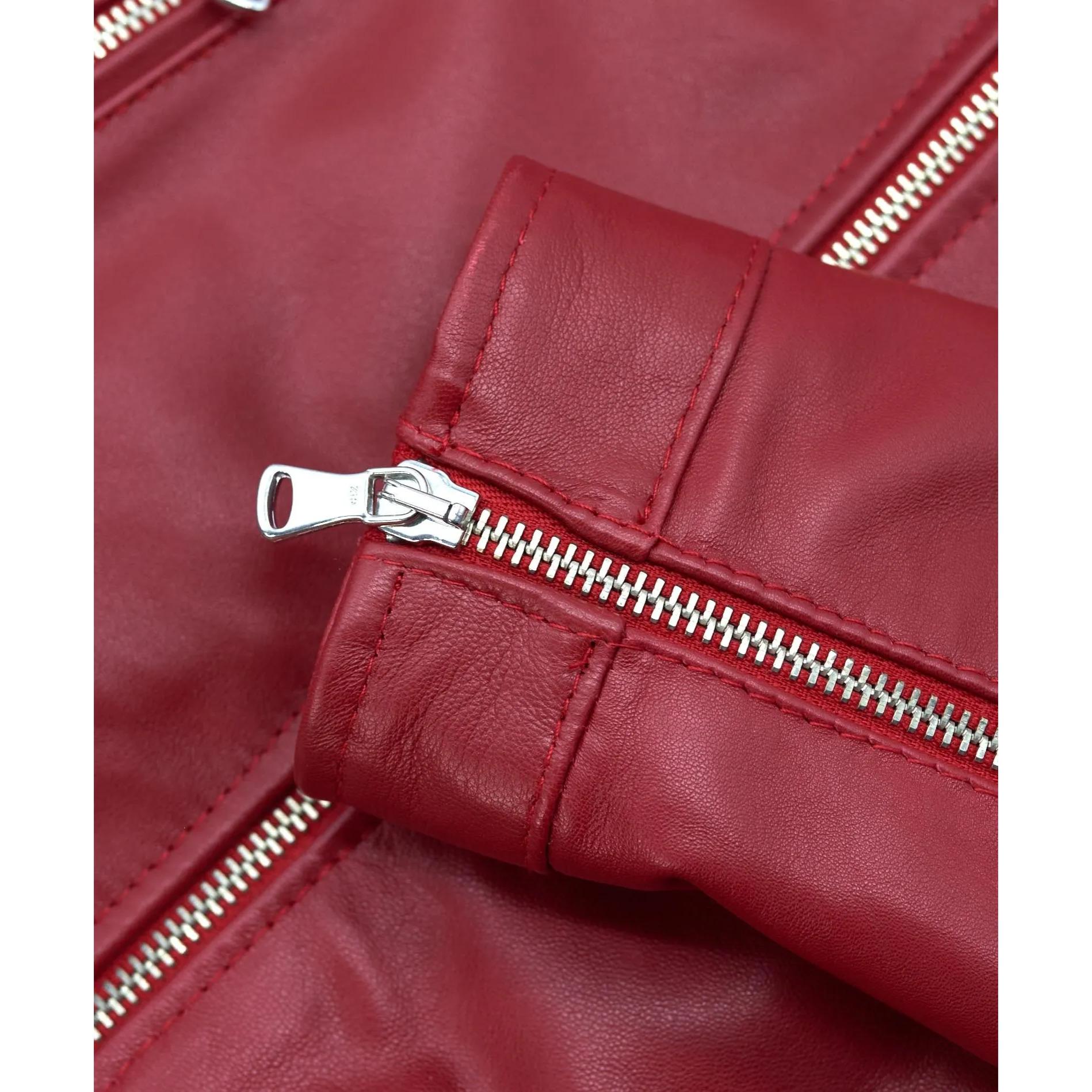 Giacca biker in pelle rossa nappa effetto liscio