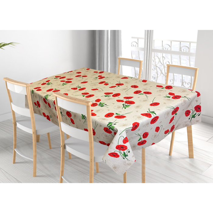 Tovaglia Cucina In Misto Cotone Made In Italy Disegno Papaveri 140x180