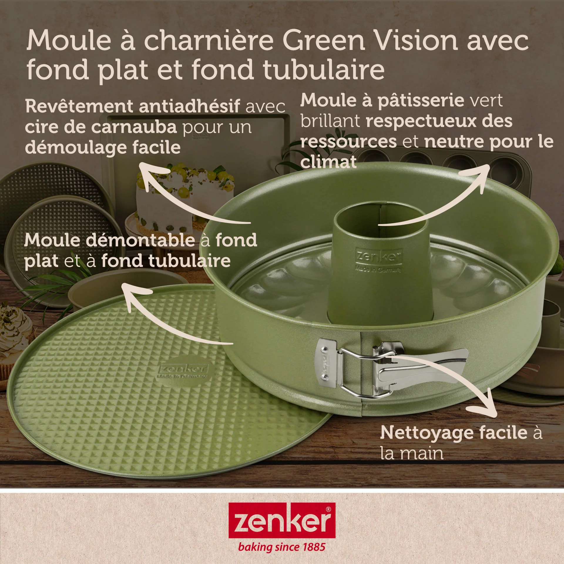 Moule à manqué et à savarin double fond 26 cm Zenker Green Vision