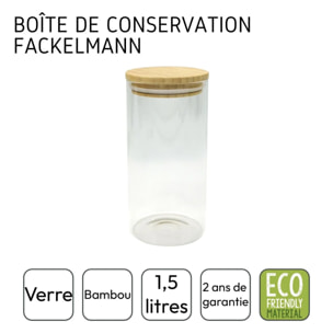 Boîte de conservation en verre 1,5L avec couvercle en Bambou Fackelmann Nature