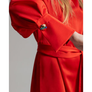 Abito corto in raso con maniche annodate