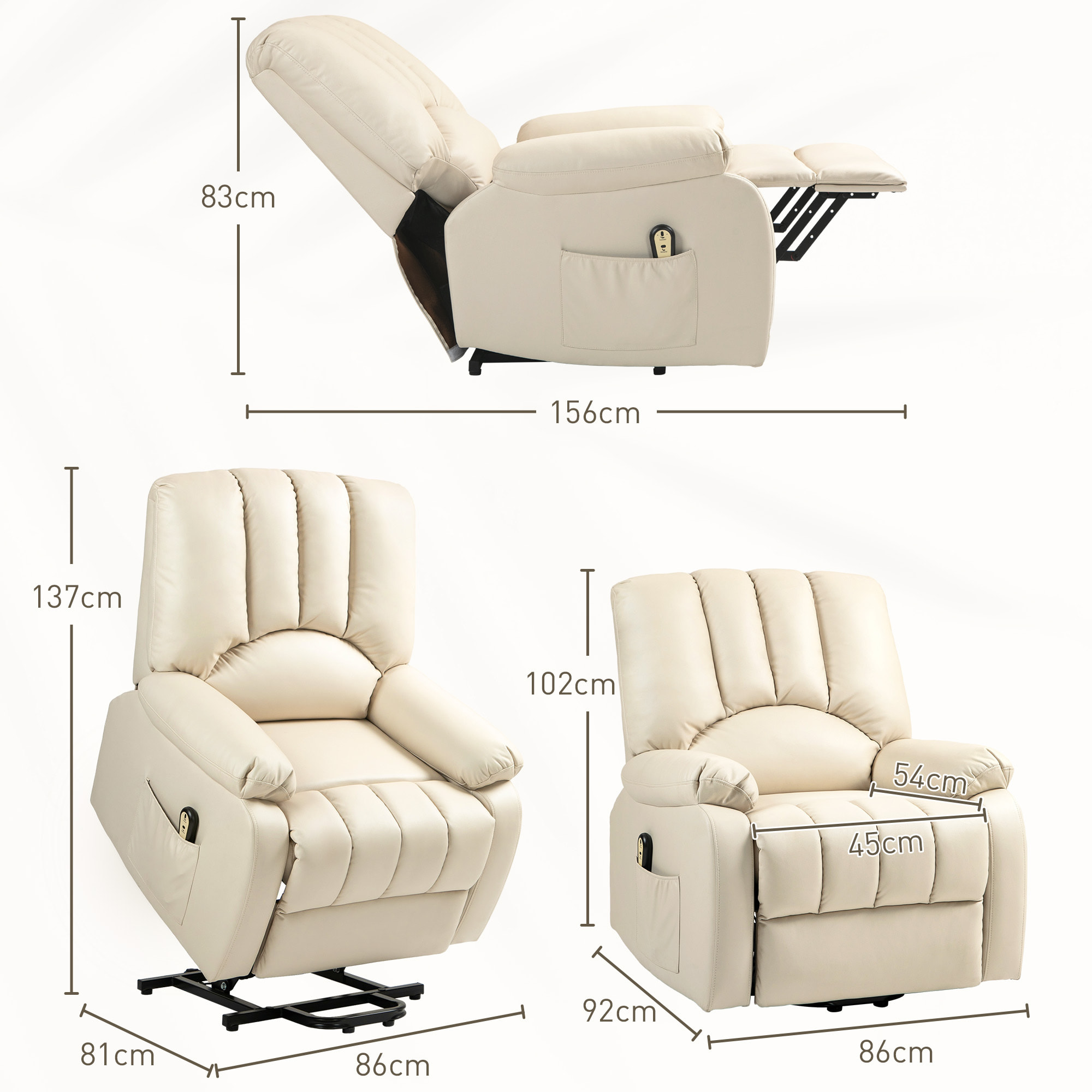 Fauteuil de relaxation électrique - fauteuil releveur inclinable - repose-pied ajustable - microfibre polyester beige clair