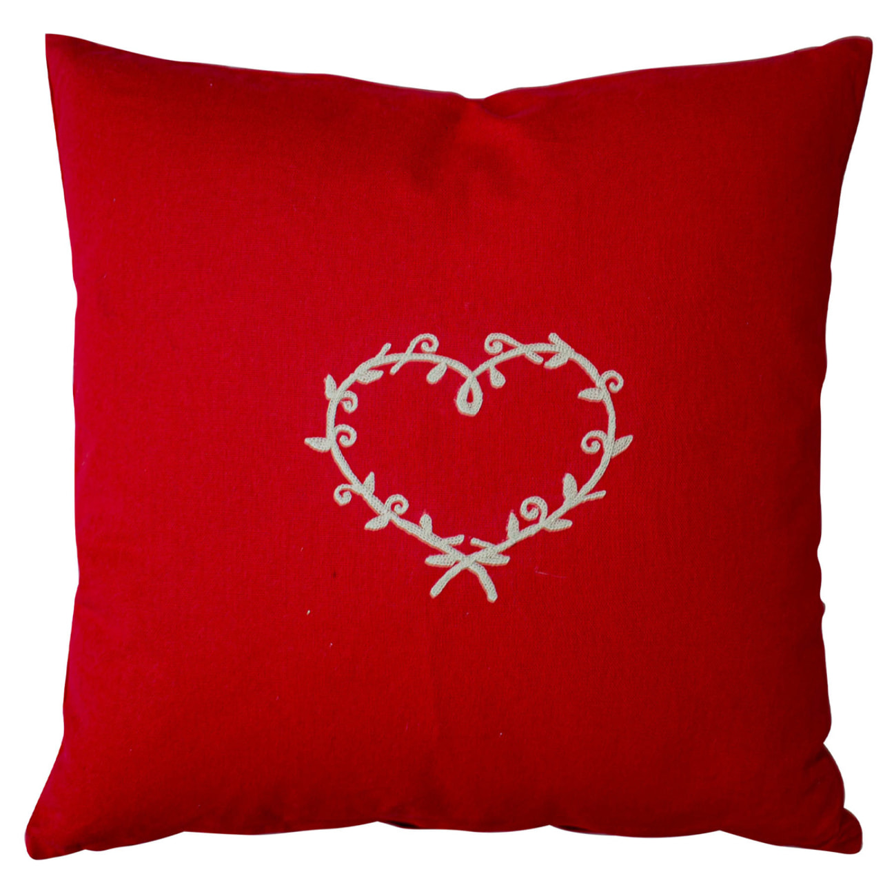 Coussin déhoussable au cœur brodé - Rouge