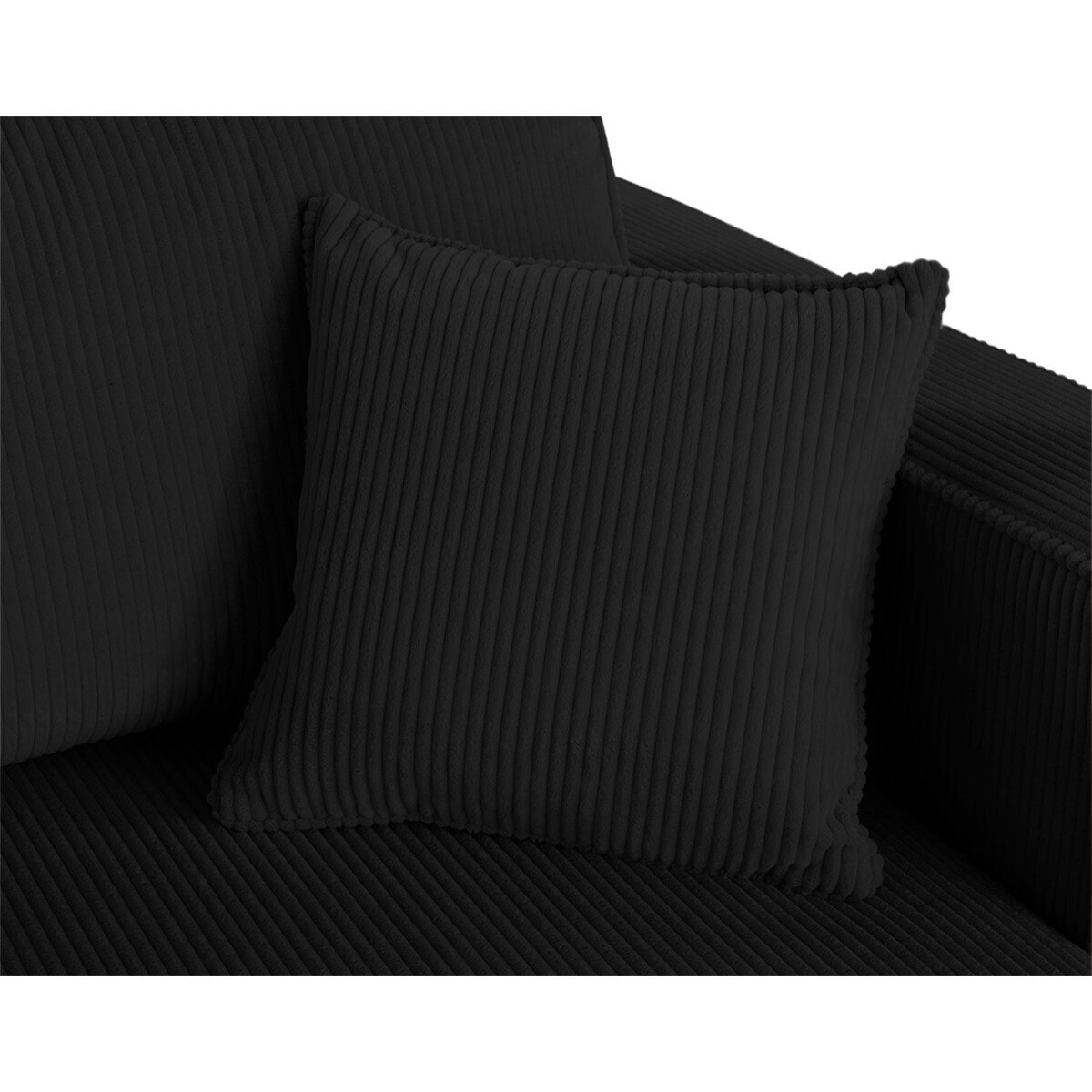 Topaze - Canapé droit 4 places avec double méridienne - assise profonde - en velours côtelé - Noir