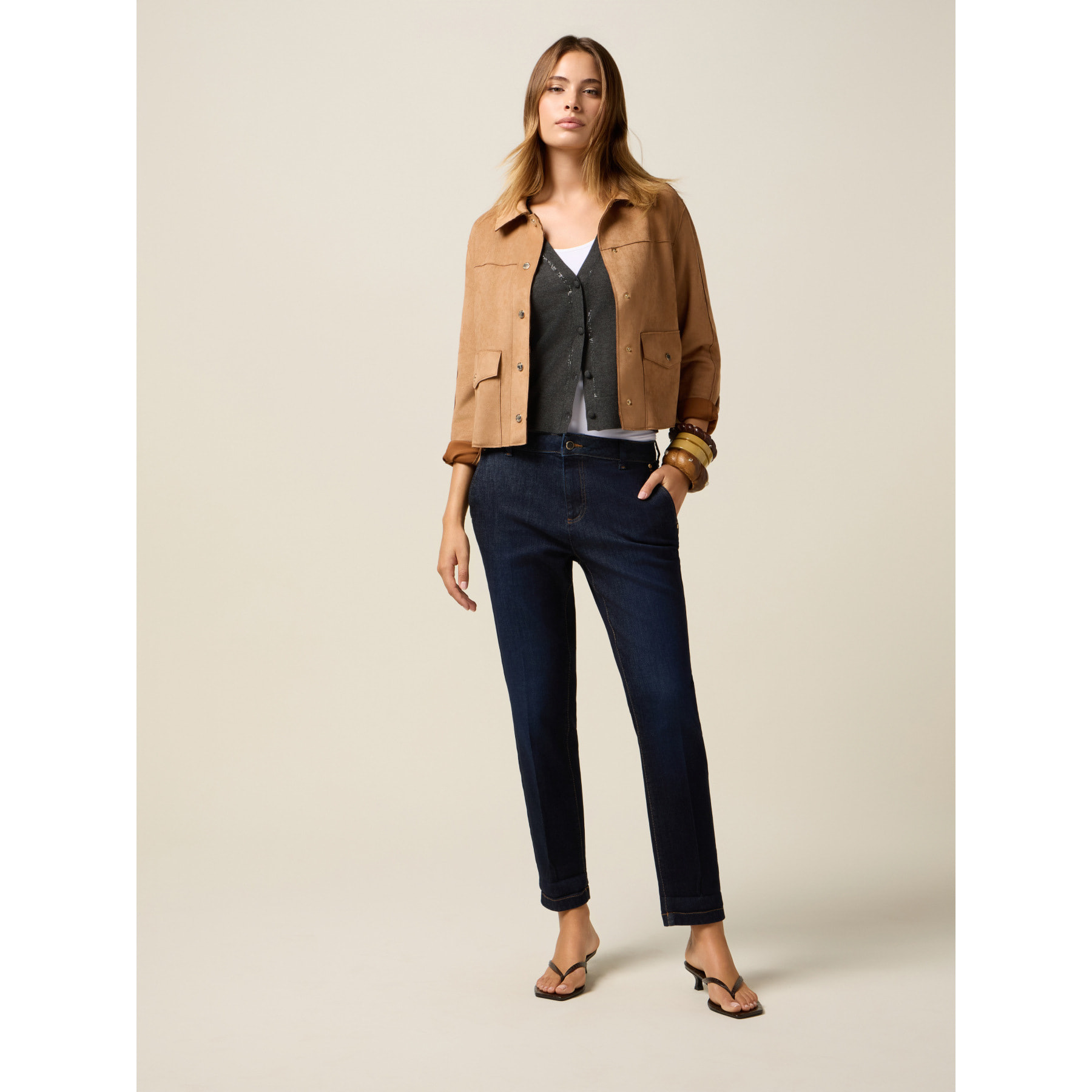 Oltre - Chaqueta corta de tejido suave - Marrón