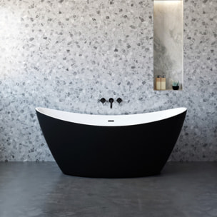 MSV - Anabelle Baignoire Îlot Ovale 170 cm en Acrylique Noir Mat, Baignoire 1 Place avec Vidage Central et Trop-plein Chromé