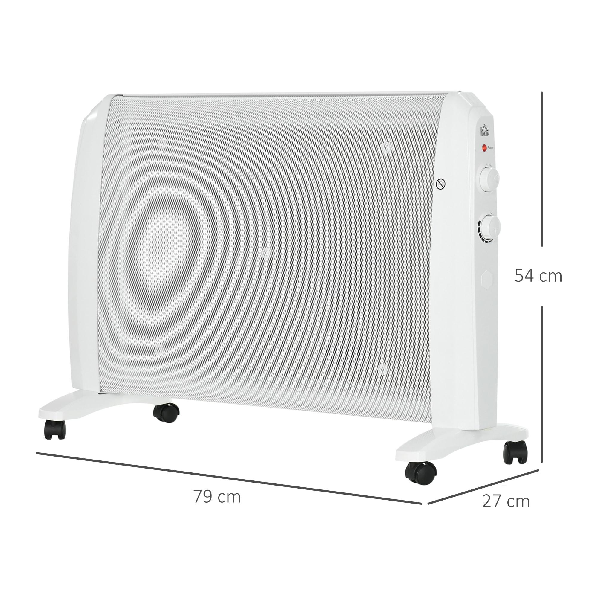 Calefactor Eléctrico 1000W/2000W Radiador de Mica con 4 Ruedas 79x27x54cm Blanco