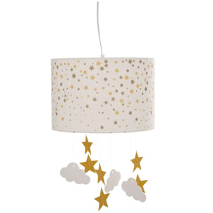Suspension cylindrique H.30cm blanc et ocre