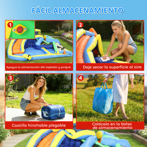 Castillo Hinchable Acuático 8 en 1 con Soplador 550W Castillo Hinchable Niños con Tobogán Zona de Salto Escalada Piscinas Canasta Lanzamiento de Aros Anillas Exterior Interior 350x320x190 cm