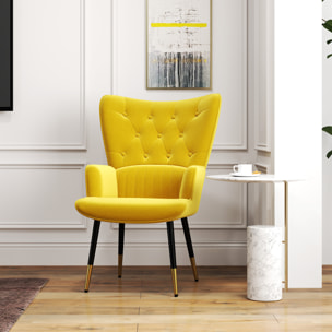 Sillón Individual Butaca de Dormitorio Butaca de Salón Tapizado en Terciopelo con Respaldo Alto Reposabrazos y Patas de Acero Estilo Moderno 68x72x103 cm Amarillo
