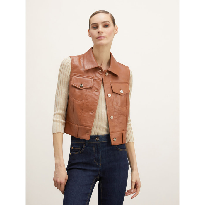 Motivi - Gilet taglio denim in tessuto spalmato - Marrone