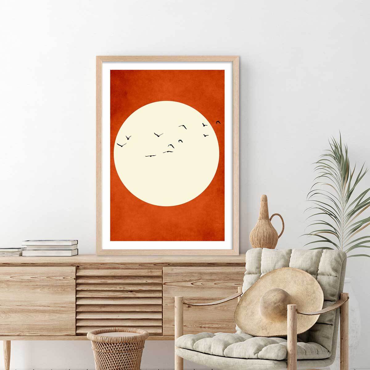 Affiche illustration ""Chaleur rouge"" Affiche + cadre en bois - Chêne