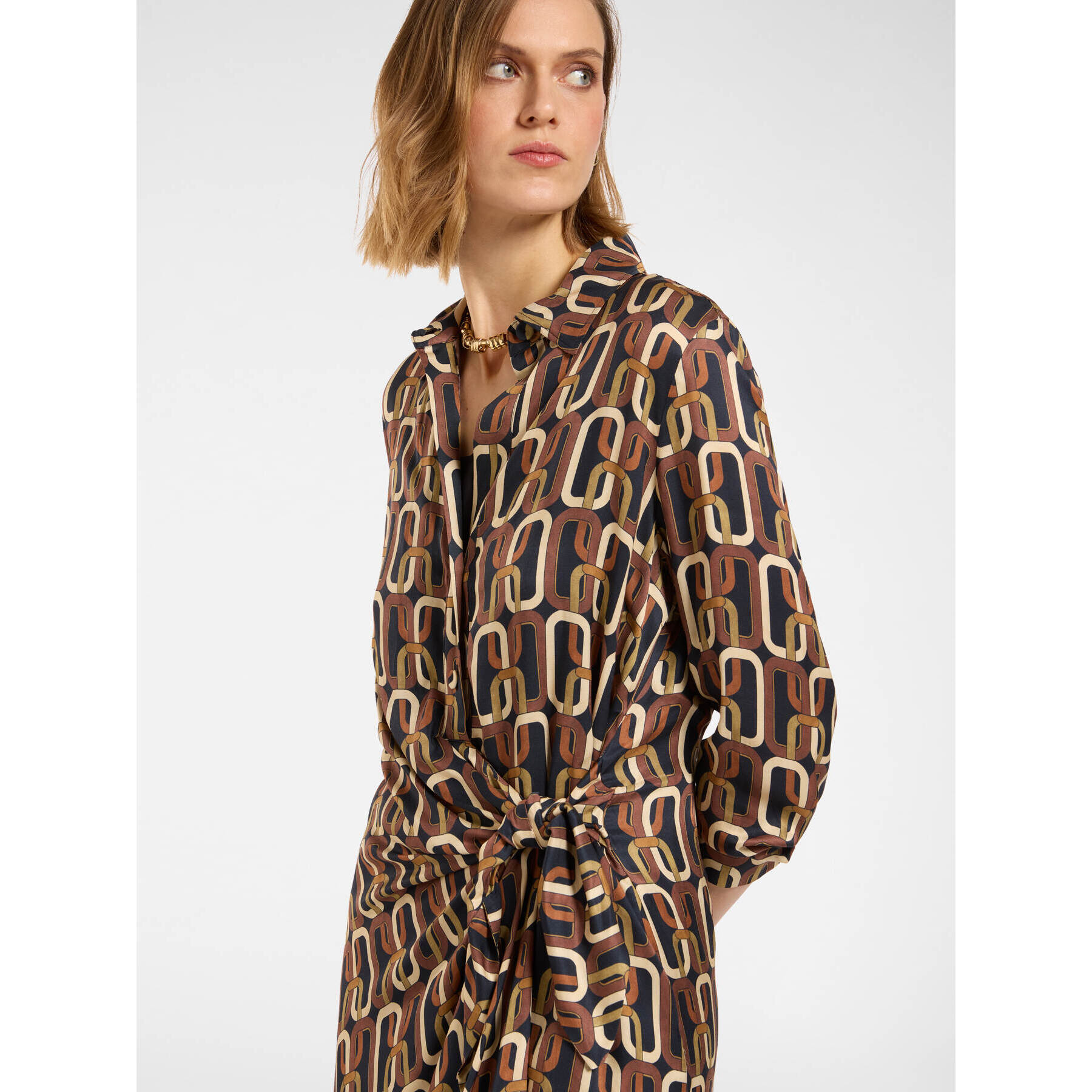 Elena Mirò - Vestido cruzado estampado - Marrón