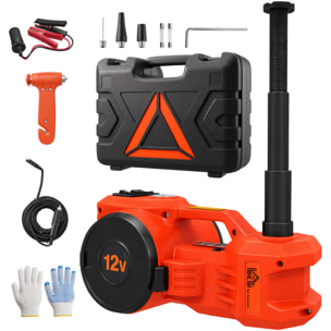 HOMCOM Kit de Gato Hidráulico Eléctrico de 5T 12V, Elevador de Coche Automático 155-450 mm, Gato Elevador con Bomba Aire, Llave Hexagonal, Martillo de Seguridad y Maletín Reflectante para SUV y Sedán