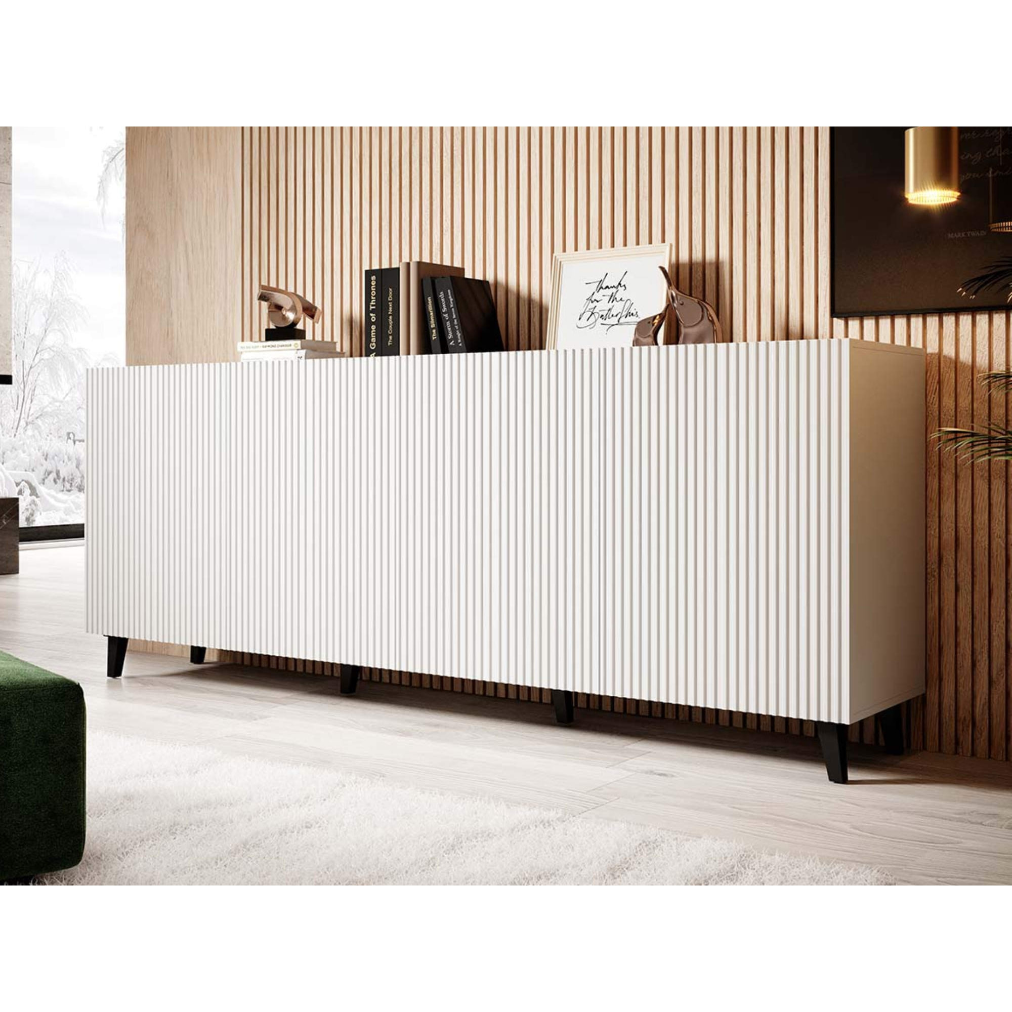Sanna - buffet bas - 200 cm - style contemporain - Noir / Blanc