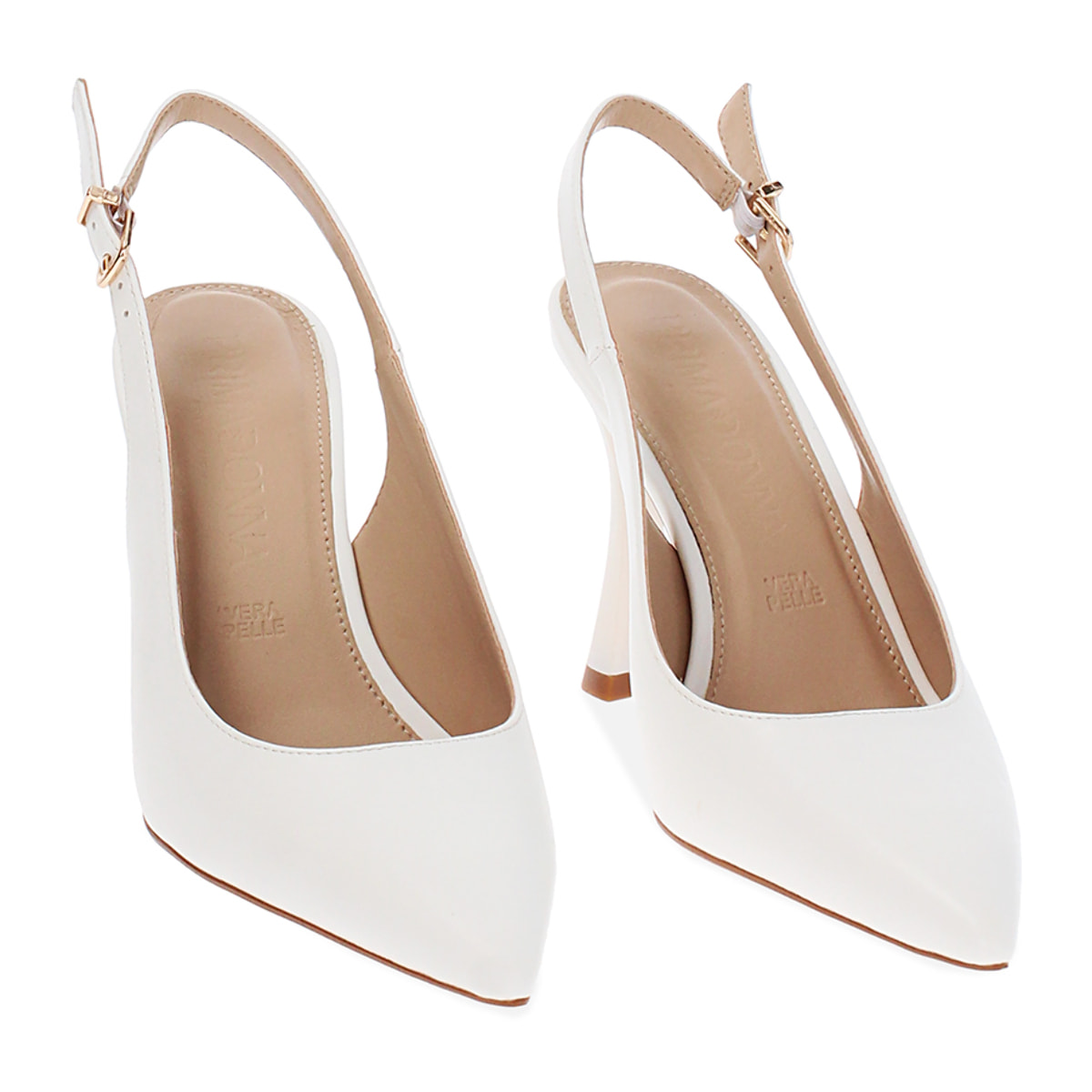 Décolleté slingback donna bianche, tacco 9,5 cm