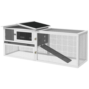 Clapier cage à lapins rongeurs 2 étages tiroir déjection enclos extérieur toit ouvrant bois sapin blanc gris