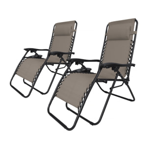 Lot de 2 Fauteuils de jardin inclinable zéro gravité "Sintra" - Taupe