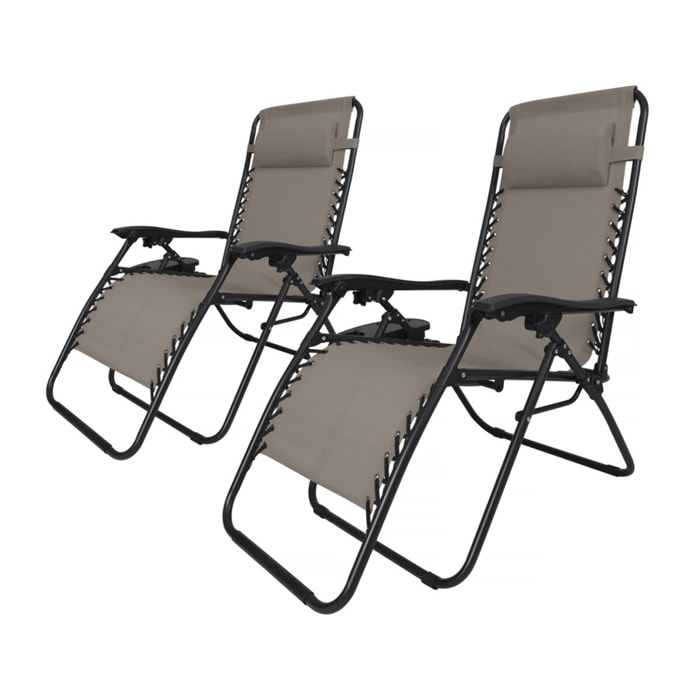 Lot de 2 Fauteuils de jardin inclinable zéro gravité "Sintra" - Taupe