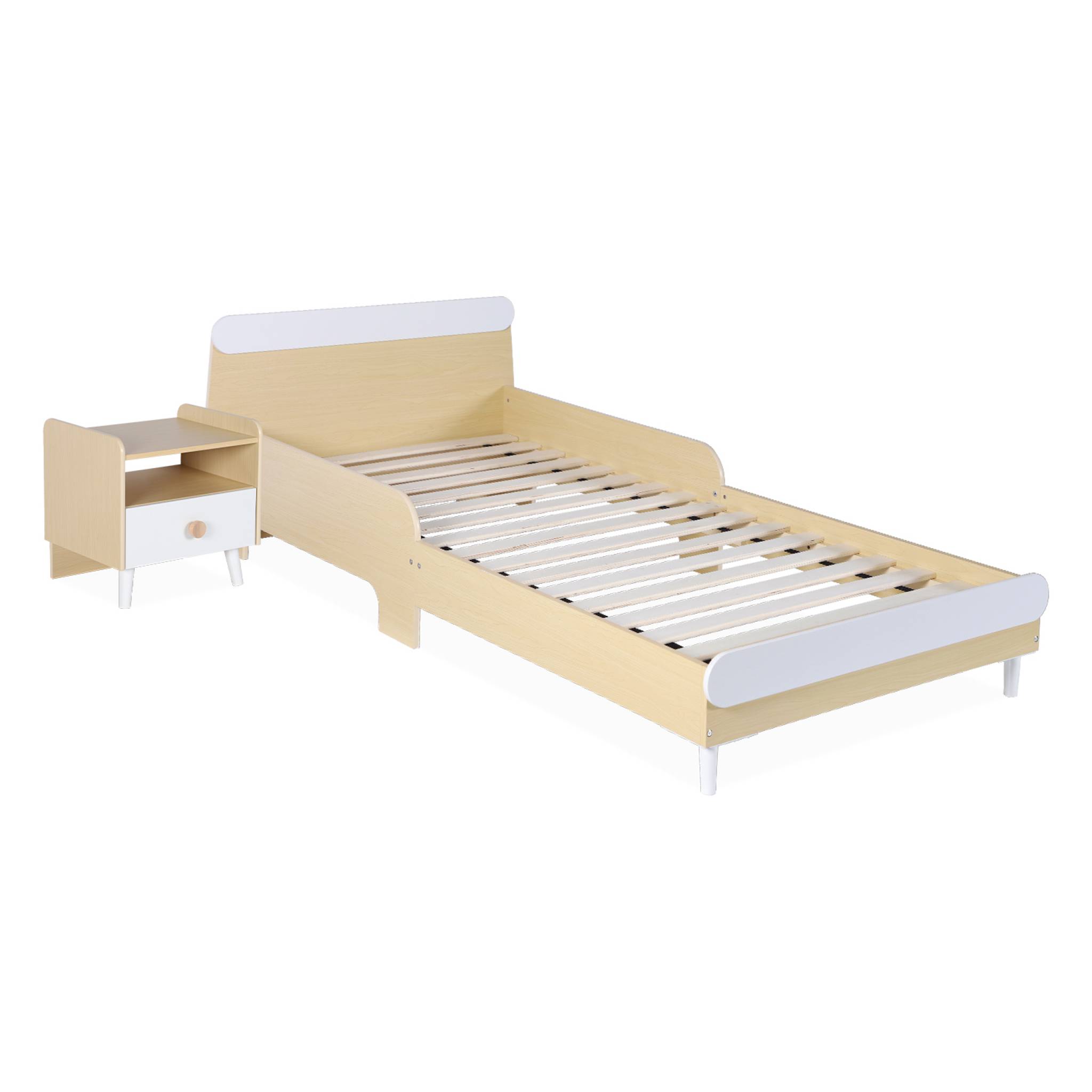 Table de chevet enfant effet bois. blanc. 1 tiroir