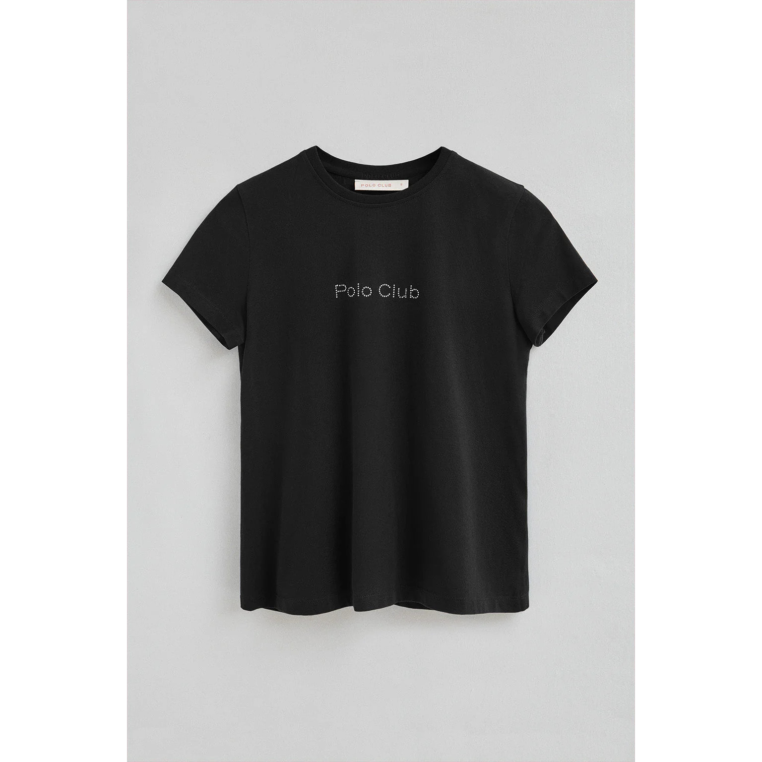 Camiseta negra de manga corta con brillantes Polo Club