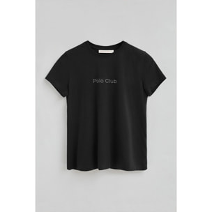 Camiseta negra de manga corta con brillantes Polo Club