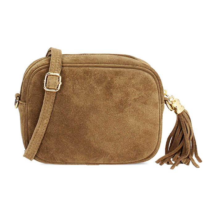 Borsa a tracolla da donna in camoscio taupe