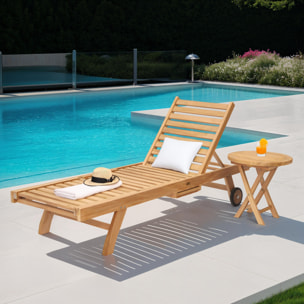 Ensemble bain de soleil pliant en teck avec table d'appoint LOMBOK