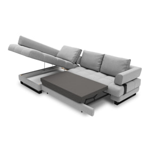 Canapé d'angle gauche convertible avec coffre de rangement "Clinton" 5 places en tissu structurel gris