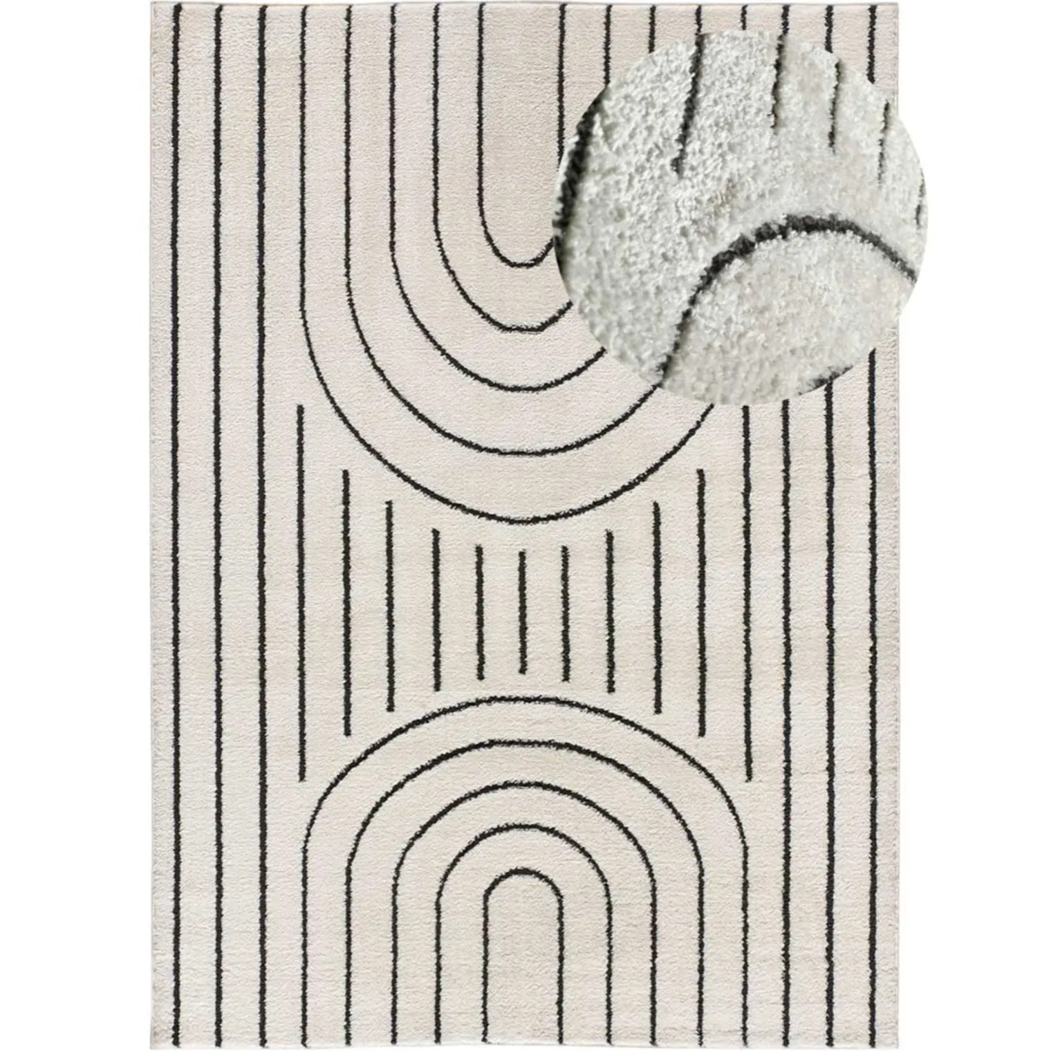 BLANCHE Alfombra geometrica con relieve en blanco y negro, varias medidas disponibles.