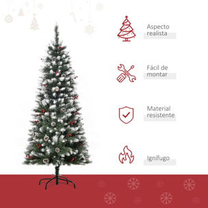 HOMCOM Árbol de Navidad Artificial Plegable 150 cm con Nieve Ignífugo con 408 Ramas 28 Bayas 24 Piñas Hojas de PVC Apertura Automática y Soporte Metálico Decoración Navideña para Interior Verde