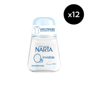 Lot de 12 - Narta Invisible Femme Déodorant Bille Efficacité 48h Sans Alcool Hypoallergénique 50ml