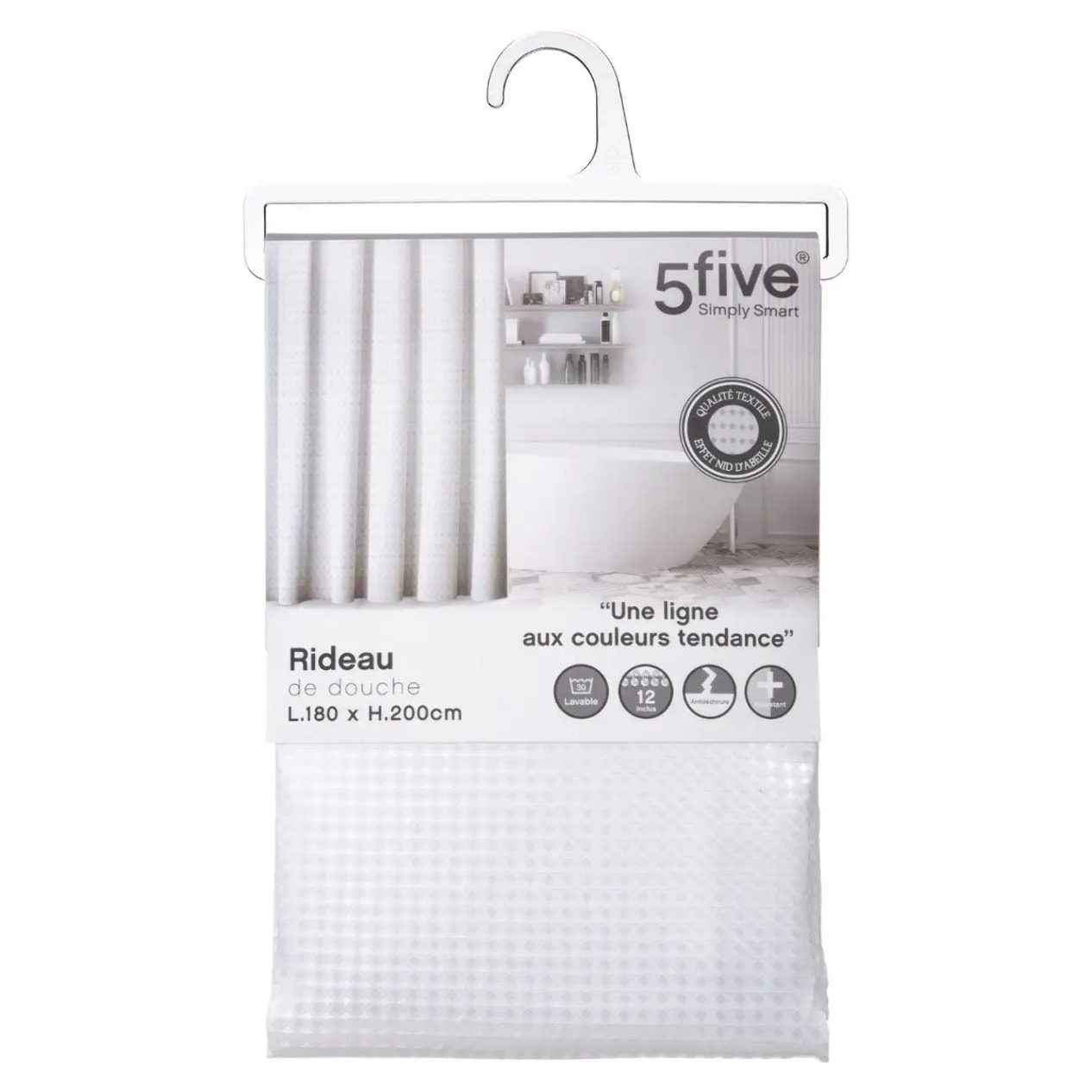 Rideau de douche 180x200cm Blanc Modern Color