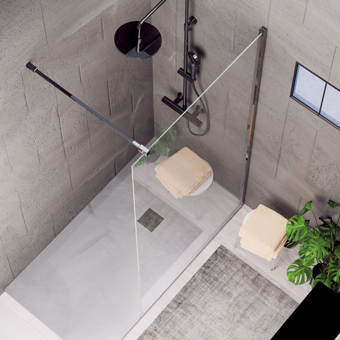 Mampara de Ducha | Panel Fijo | 90 X 195 cm | Perfil Negro | Cristal Templado con Espesor de 8mm| Tratamiento Antical | Alday