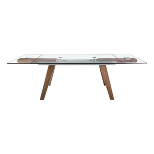 Mesa comedor extensible rectangular con tapa de cristal templado 180x100x76cm