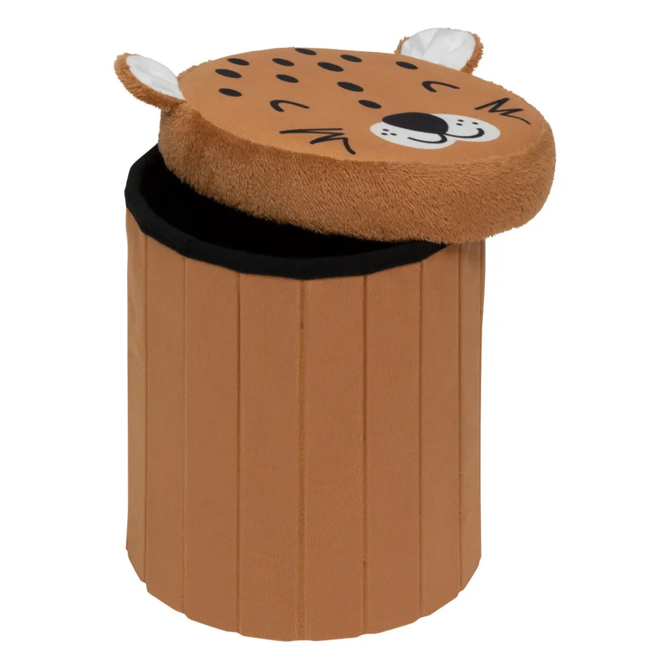 Pouf-coffre enfant léopard pliant "Anoki" orange D30x36cm
