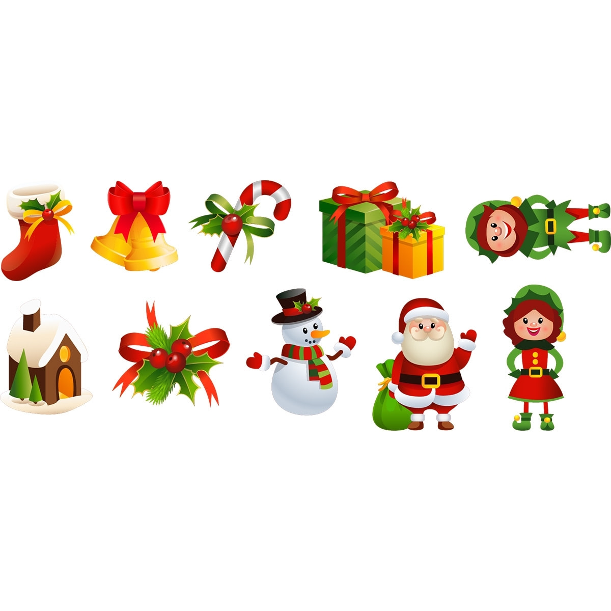 Sticker Noël le Père Noël et ses lutins - Autocollants stickers adhésifs noël - décoration fêtes