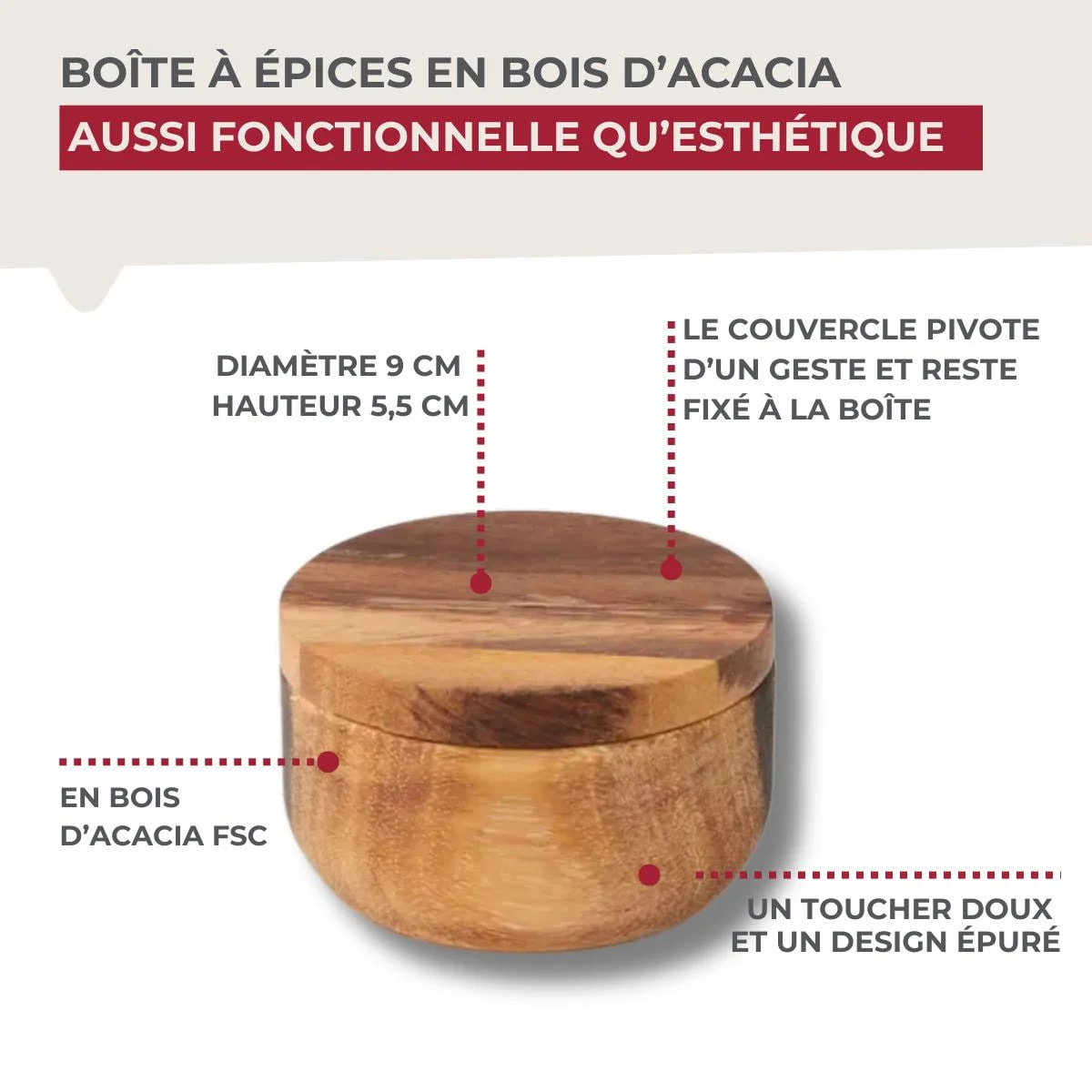 Boîte à épices en bois Fackelmann Acacia