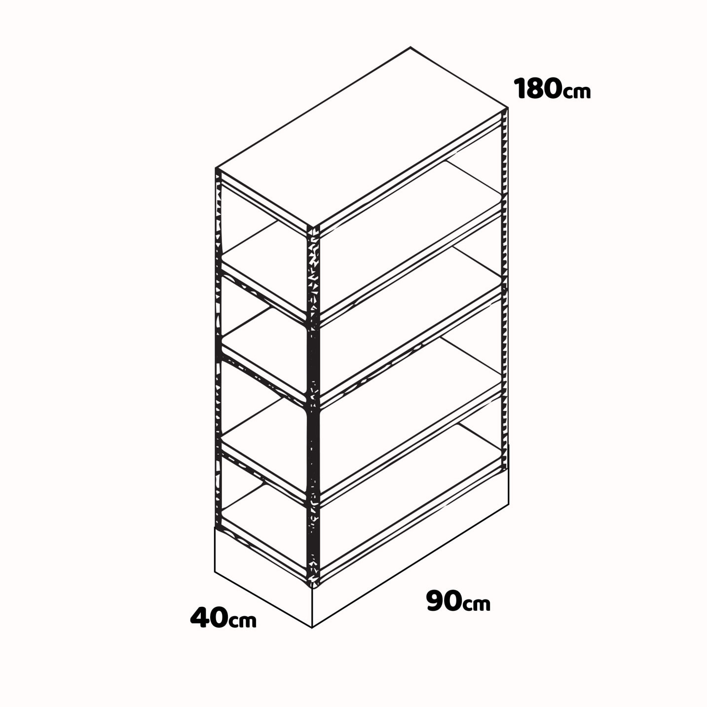 Brace 90 - Scaffale per carichi pesanti, in metallo e MDF, con 5 ripiani regolabili 180x90x40 cm